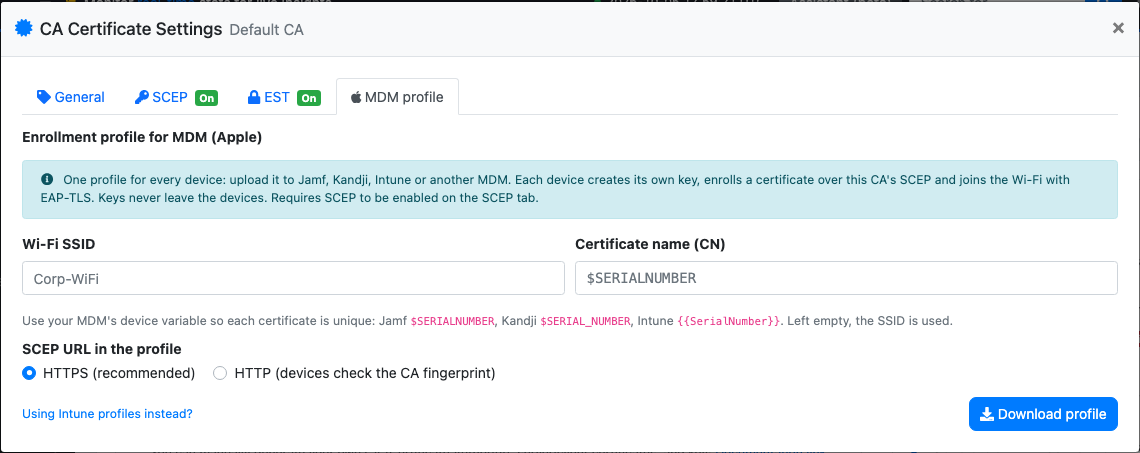 MDM profile tab