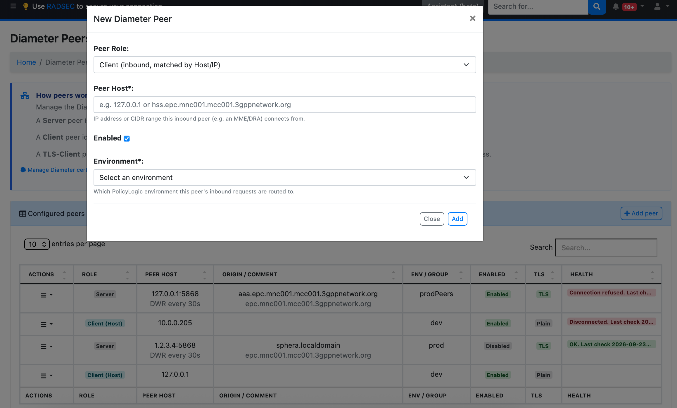 Diameter Peer Role selector
