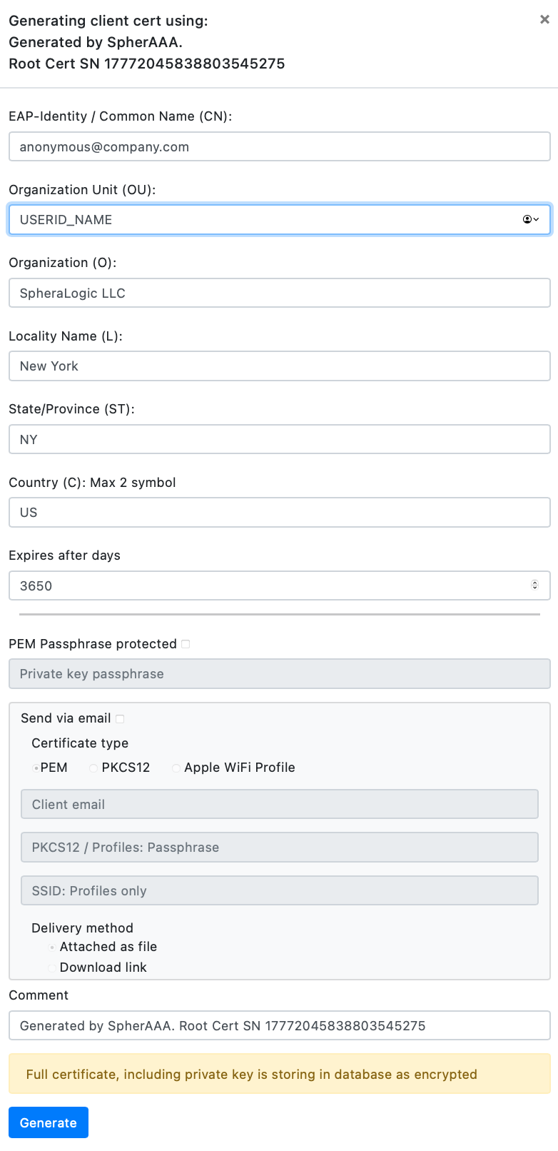 Generate EAP-TLS client certificate<