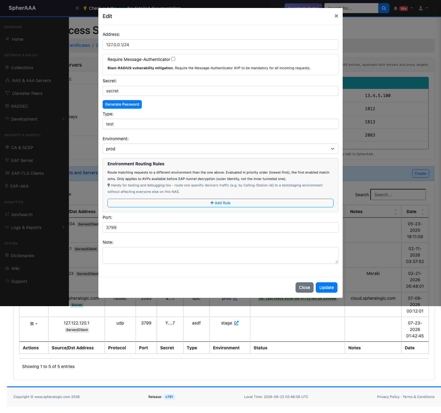 NAS environment routing rules