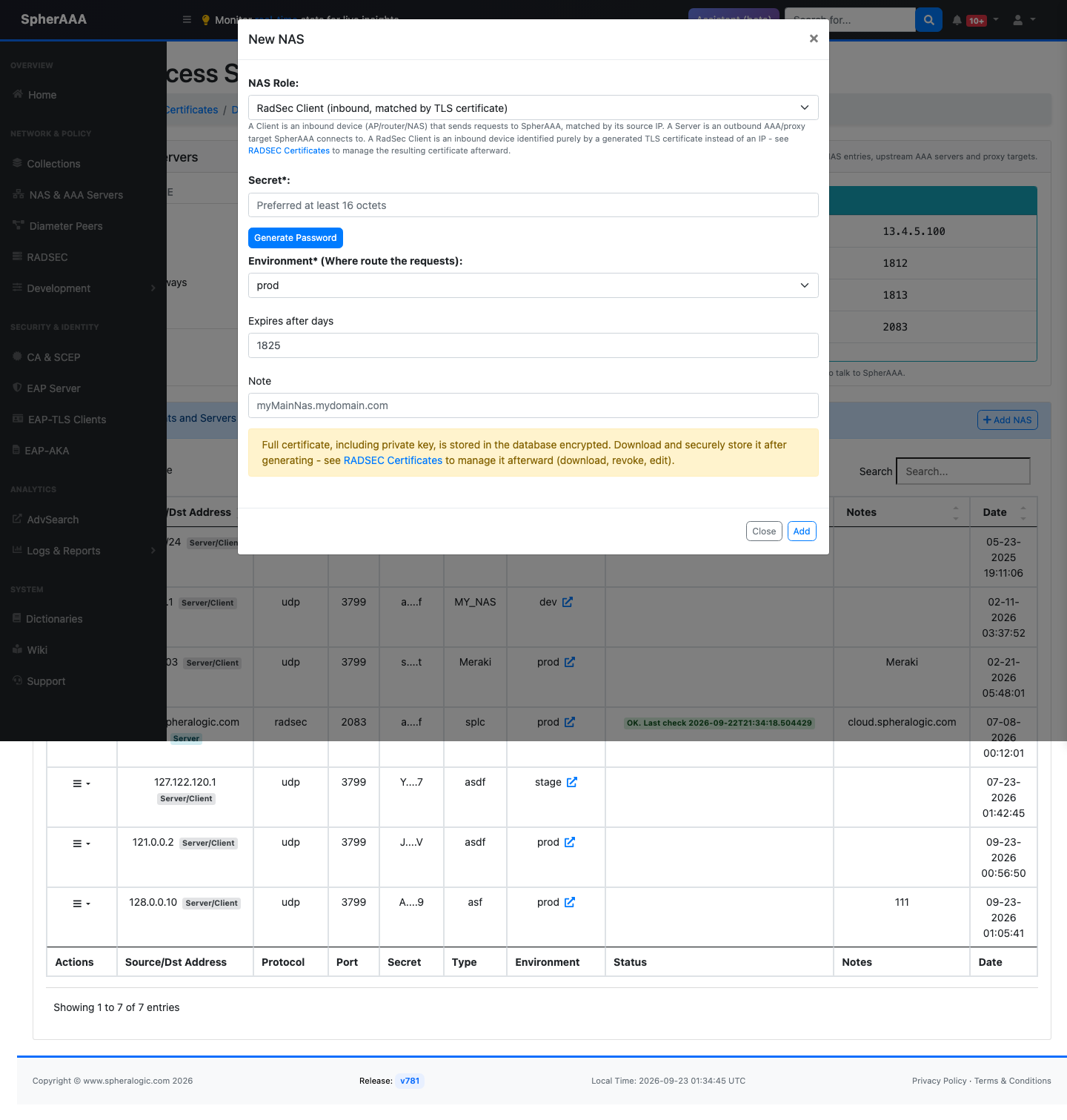 NAS RadSec Client role